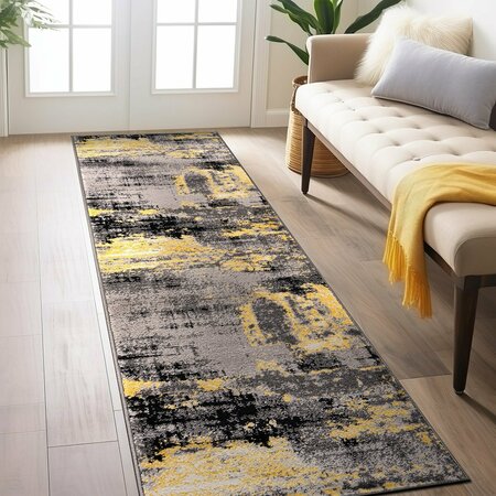 WORLD RUG GALLERY Modern Abstract Design Non Shedding Soft Area Rug 2' x 7' Yellow 402YELLOW2x7